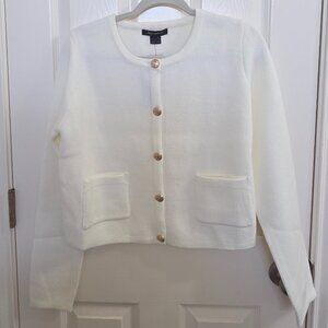 French Connection Babysoft Cardigan with Gold Buttons – Cream, Size Large